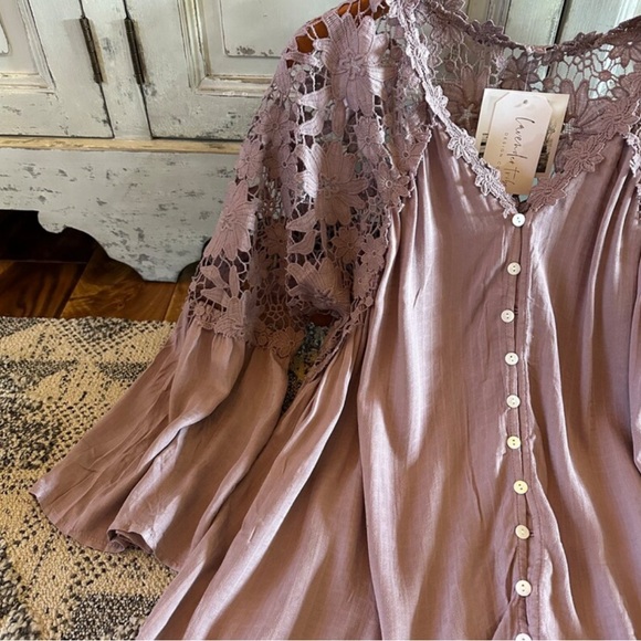 New Boho Lilac Purple Lace Festival Button Front Blouse Top Shirt - Picture 3 of 12